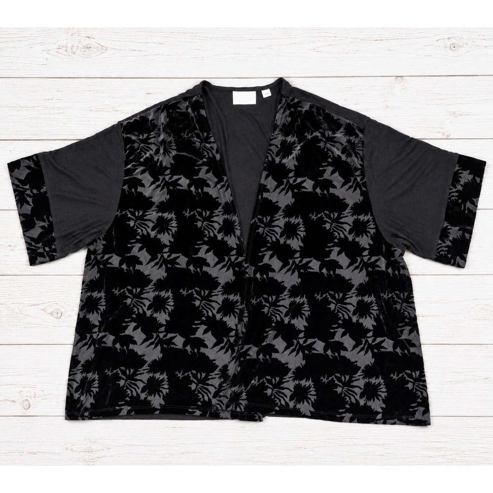 Avenue Burnout Velvet Kimono Cardigan Floral Black Gothic Boho Plus Size 18/20